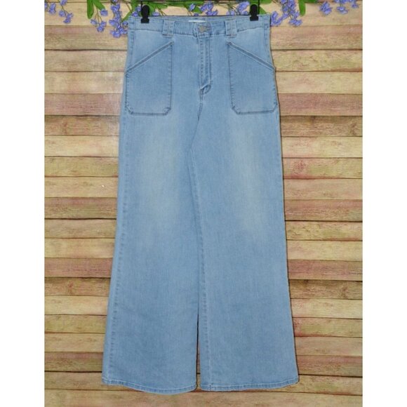 JBD Just Black Denim Ladies 30 Patch Pocket Light Wash Wide Leg Jeans High Rise - Picture 1 of 11